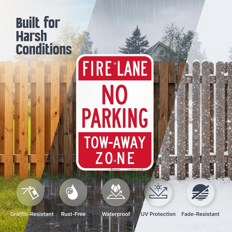 SmartSign-T1-1063-EG "Fire Lane - No Parking, Tow-Away Zone" Sign | 12" x 18" 3M Engineer Grade Reflective Aluminum , Red on White