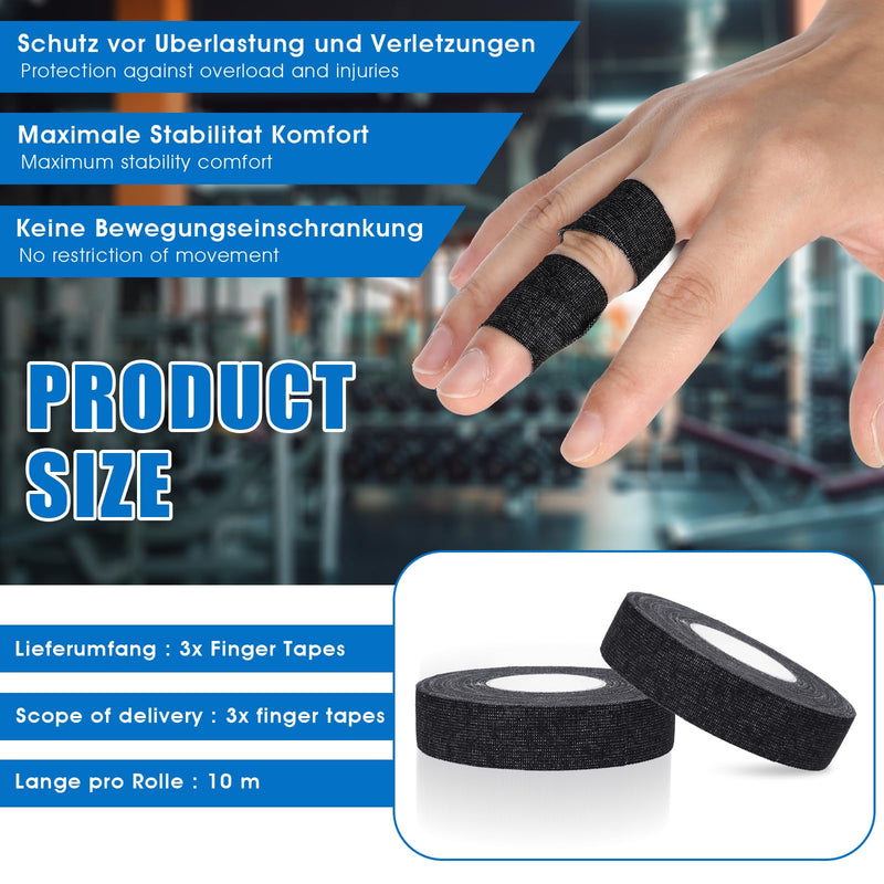 YUXIANLB Finger Tape, 0.5 Inch x 10 Yard Black Athletic Tape Extra Strong Adhesive, 3 Rolls Sport Tape, Medical Tape, Foot Tape for Rock Climbing, Grappling, Basketball, Lifters and BJJ Finger Tape 1 Count (Pack of 3)