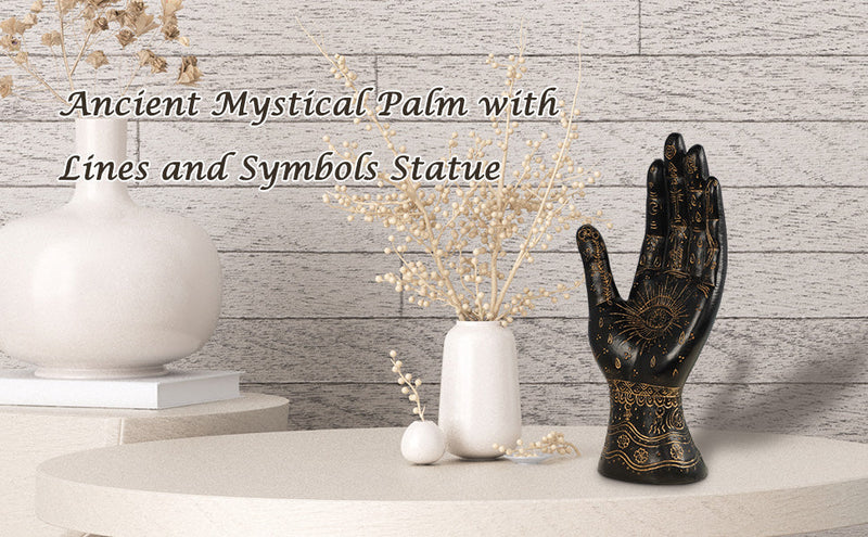 Palmistry Hand Resin Statue Telling Palm Reading, Ancient Mystical Palm with Lines and Symbols Sculpture for Palm Readers（Black） Black