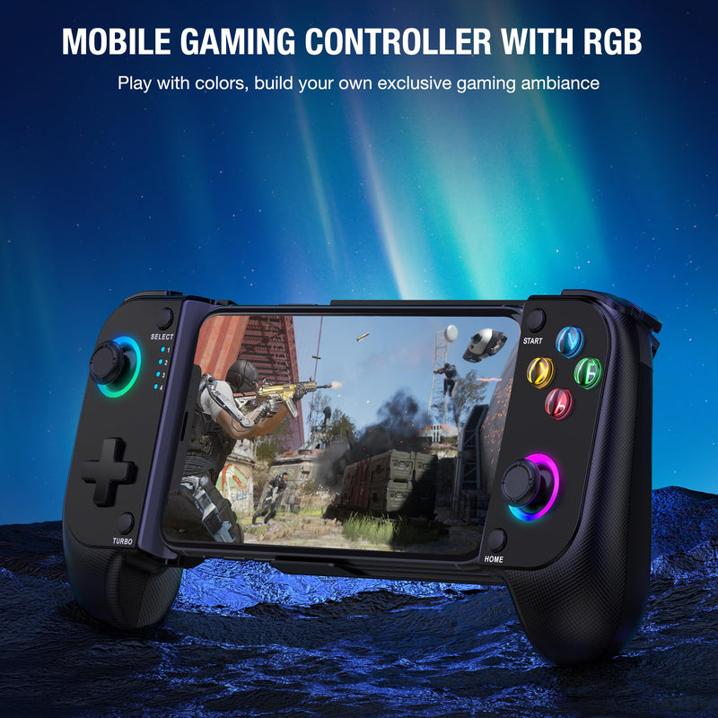 [Australia - AusPower] - Mobile Game Controller for iPhone and Android with RGB Light, Wireless Phone Controller with Phone Case Support Turn Your iPhone into a Gaming Console Play PS Remote Play, Xbox Cloud and More Use as Mobile Game Controller 
