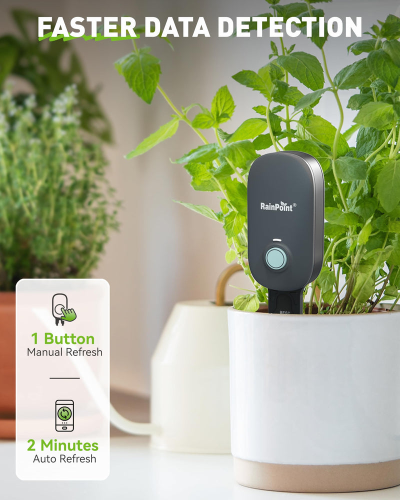 [Australia - AusPower] - RAINPOINT Bluetooth 2-in-1 Soil Moisture & Air Temp Meter, App Remote Monitoring, 20 Plant Database, Compatible with WiFi Hub TWG009 & Water Timer ITV102b 