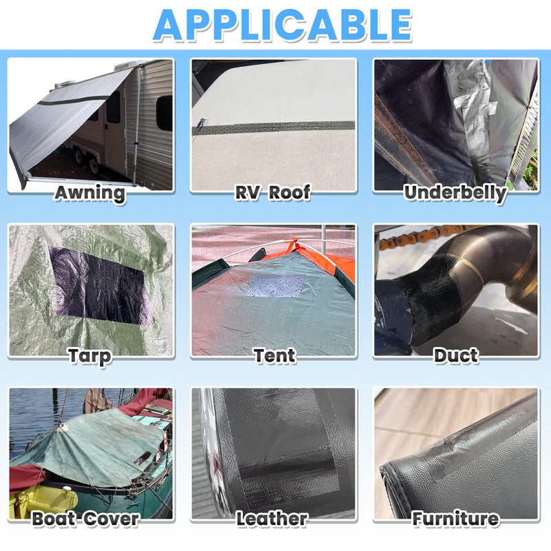 [Australia - AusPower] - Waterproof Repair Tape for Fabric, Awning, RV Roof, Underbelly, Tarp, Tent, Sail and Boat Cover Outdoor Repair Patch, Heavy Duty, UVproof, Multipurpose Black 