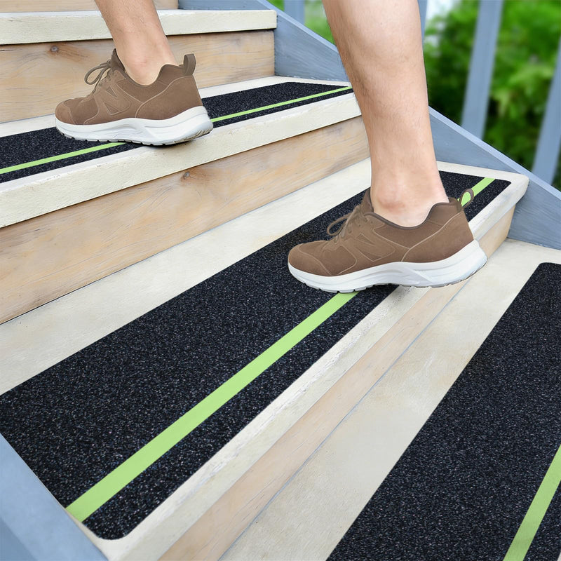 LifeGrip Anti Slip Traction Treads 10 Pack, 6"x32" with Glow in Dark Stripe, Best Grip Tape Grit Non Slip, Outdoor Non Skid Tape, High Traction Friction Abrasive Adhesive for Stairs Step 6" x 32"