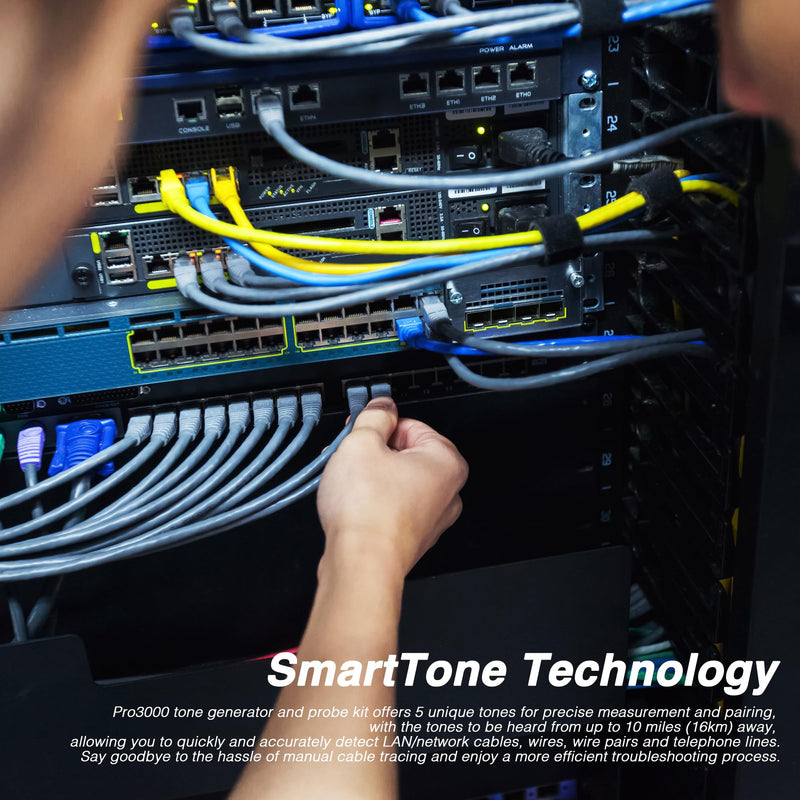[Australia - AusPower] - Pro3000 Tone Generator and Probe Kit, Wire Tracer Cable Toner, Handheld Telephone Line Finder Network Cable Tester with SmartTone Technology Electrical Tool Kit 