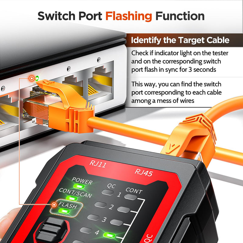[Australia - AusPower] - AMPCOM Wire Tracker & Network Cable Tester with PoE Detection, RJ45/RJ11 Line Tracer, USB-C Rechargeable, LED Light, for LAN/Ethernet/Telephone Continuity Testing 