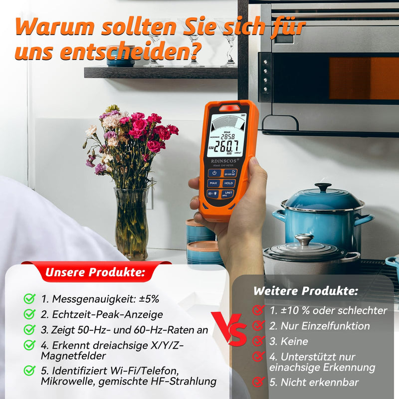 [Australia - AusPower] - RDINSCOS EMF Meter, 3-in-1 Electromagnetic Radiation for EF MF RF, Handheld Detector Digital Radiation Detector for Electromagnetic Fields for Home, Office & On the Go RD660 