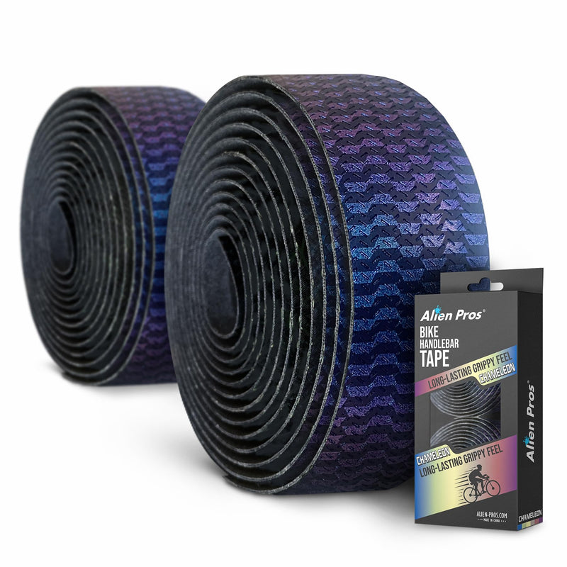 ALIEN PROS Set of 4 Blue & Purple Chameleon Bike Handlebar Tape - Elevate Your Ride with Stylish, Comfortable, and Color-Shifting PU Tape for Enhanced Grip with These Bicycle Handle bar Tape