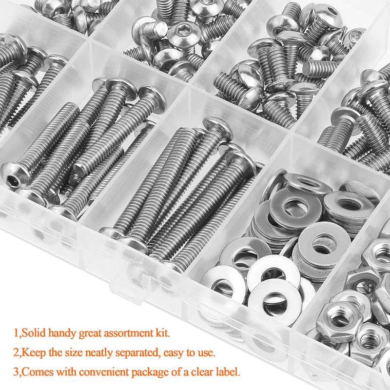 [Australia - AusPower] - 210 Pieces #8-32 x 1/4" 5/16" 3/8" 1/2" 5/8" 3/4" 1" 1-1/4", Button Head Socket Cap Screws Bolts Washers Nuts Kit, Coarse Thread, Fully Machine Threaded, 304 Stainless Steel 