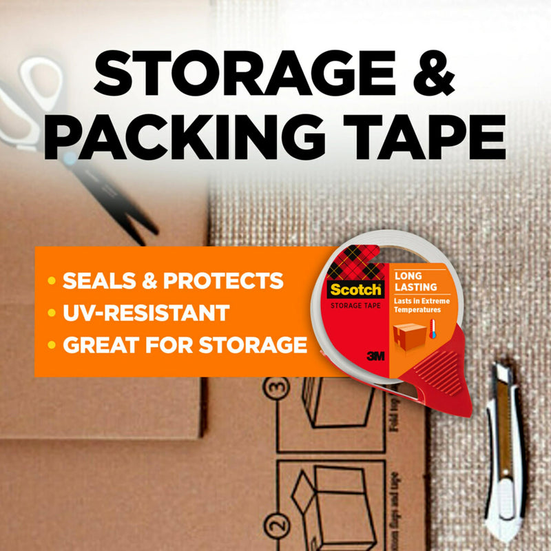 Scotch Long Lasting Storage Packing Tape, Clear, Storage Tape Withstands Extreme Temperatures, 1.88 in x 38.2 yd,4 Rolls and 4 Tape Dispensers 4 Rolls