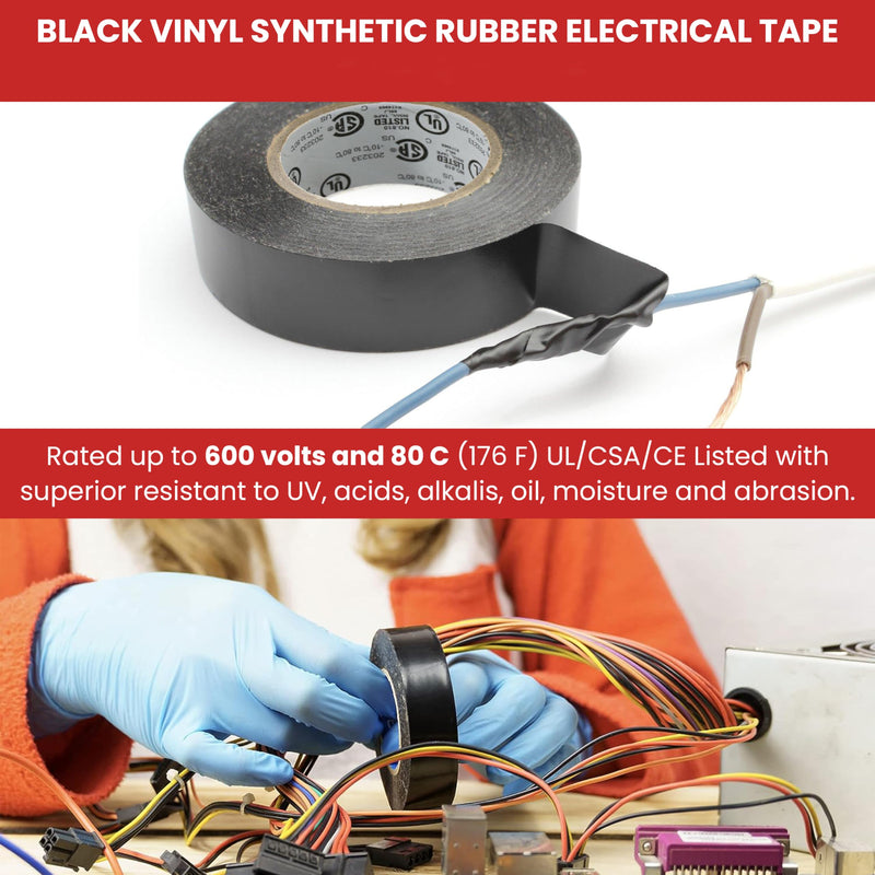 [Australia - AusPower] - GGR Supplies T.R.U. EL7566-AW Professional Grade Rubber Black PVC Electrical Tape, Rated up to 600 Volts and 176 F - UL/CSA/CE Listed Synthetic: 1/2 in. x 66 Ft. (8 Mil) 1/2 in. x 66 ft. (12mm) 