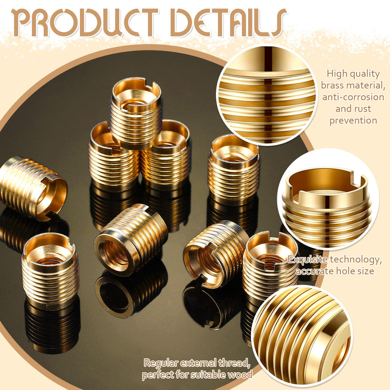 [Australia - AusPower] - 10 Pieces Brass Threaded Inserts 3/8-16 Internal Threads Dual Threaded Inserts for Wood 0.625 Inch Long, Knife Threads for Wooden Tap Handle Beer Tap Handle Insert Homebrew Hardware 