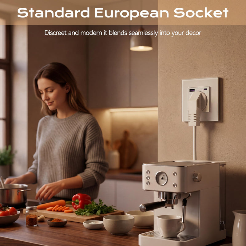 BSEED Glass Socket with 20 W USB C, Quick Charger Wall Socket, 3-in-1 Flush-Mounted Sockets, Easy Installation, 240 V 16 A, 86 mm, 1 Compartment, White 1-gang