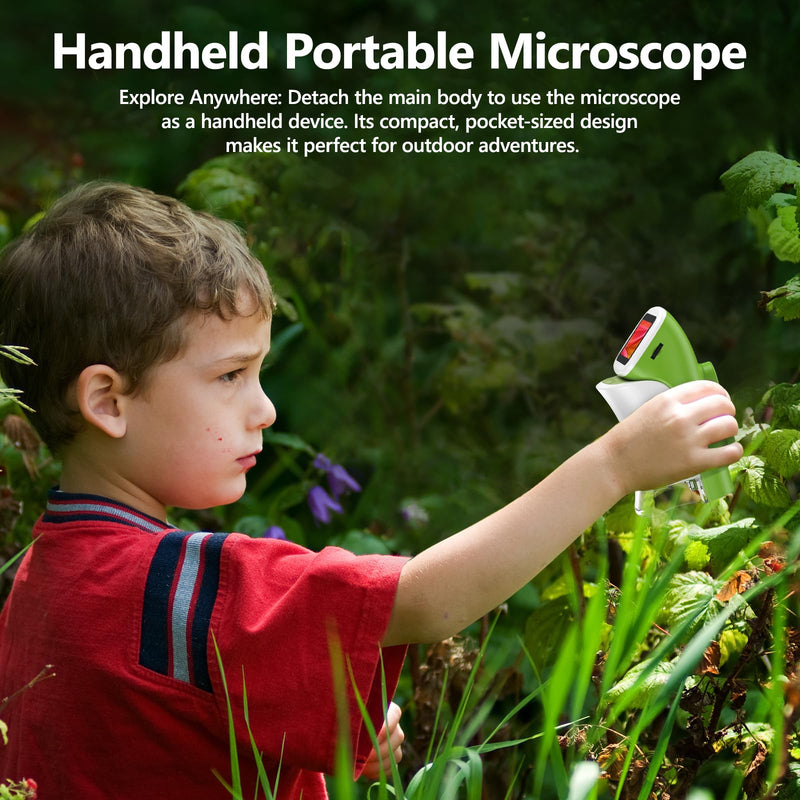 Kids Handheld Digital Microscope with Screen: STEM Science Kit Gift Toys | for Boys Girls Ages 4-12, Detachable Stand, 1000X Magnification, 4K Display, 32GB SD Card Included for Photos and Videos