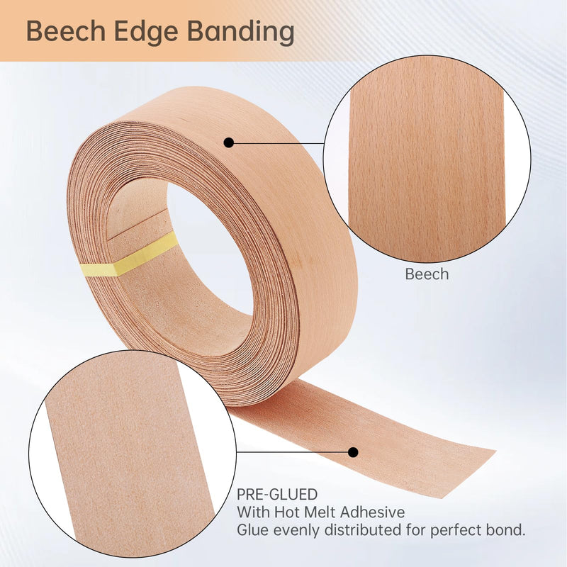 Beech Edge Banding,2 Inch X 50 Feet Wood Veneer Strips Iron-on for DIY Cabinet Repair Furniture Restoration Real Wood Trim Grain Tape (Beech, 2 Inch X 50 Feet) Beech