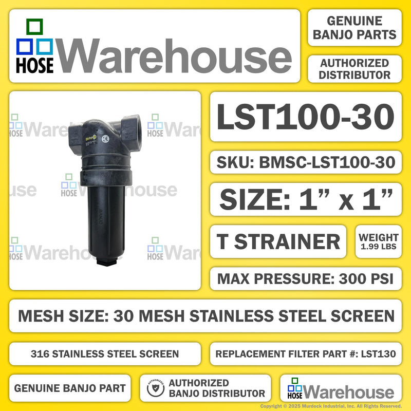 [Australia - AusPower] - Genuine Banjo LST100-30 - 1" x 1" T Line Strainer 30 Mesh Stainless Steel Screen with Bonus Mesh Screen Color Chart Keychain 