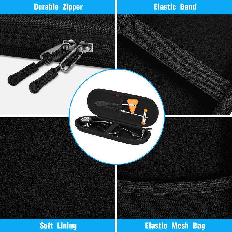 [Australia - AusPower] - Stethoscope Hard Case, Shockproof Slim Travel Storage Bag for 3M Littmann Classic III, 3M Littmann Cardiology IV, Lightweight II S.E, Omron, ADC, MDF Acoustica Stethoscope (Black) Black 