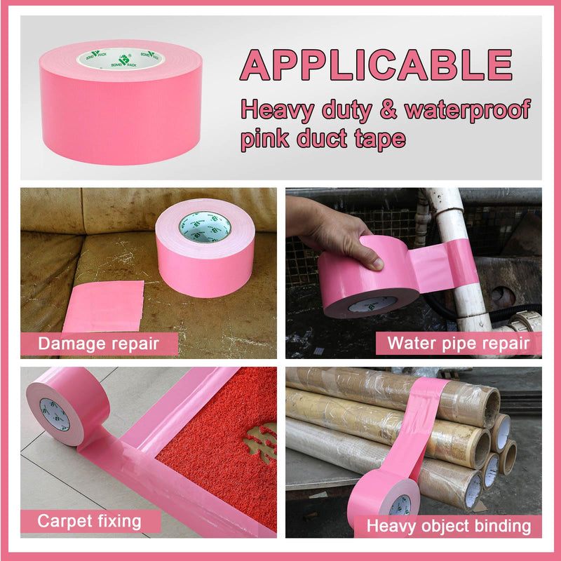 BOMEI PACK Pink Duct Tape 3 inches Wide, Heavy Duty Industrial Strong Color Duct Tape 9.0mil x 60yds for Indoor Outdoor Use, Multi Purpose Home Repair
