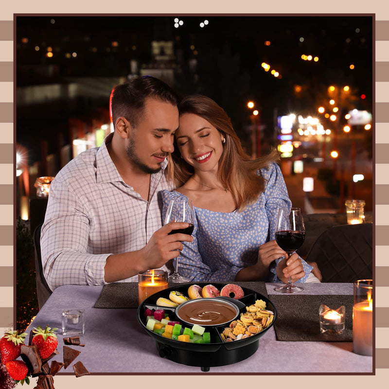 Lallisa Electric Fondue Pot Set, Chocolate Fondue Kit, Detachable Serving Trays with 4 Roasting Forks, Valentine's Day Gift Set for Date Night House Warming Melting Parties(Black) Black
