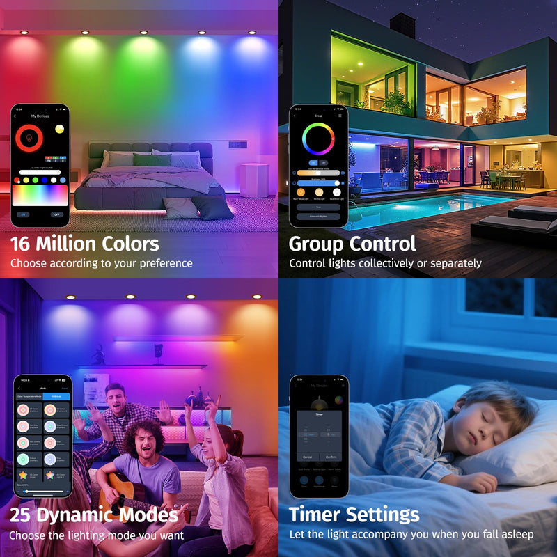 YindaLux 5 W LED Recessed Spotlight, 230 V RGB, Pack of 6 LED Spotlights, Warm to Cool White, 2700 K - 6500 K, Dimmable Control with App and Remote Control, Drill Hole 65-80 mm, IP44 Bluetooth | 5W 500LM Deckenspots IP44 Möbeleinbauleuchte mit App & Fe...