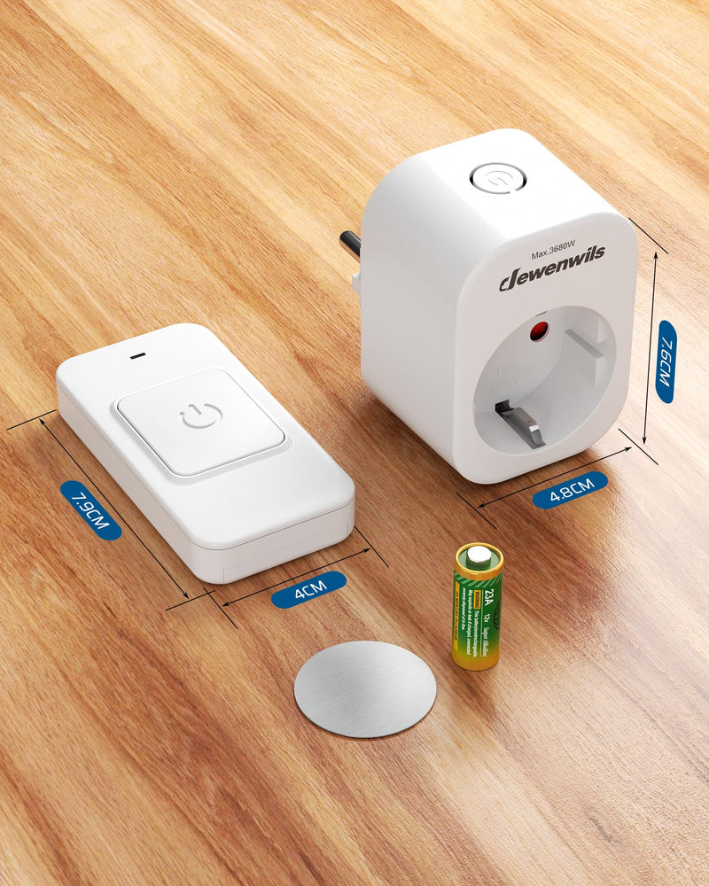 DEWENWILS Wireless Sockets with Remote Control, 16 A, 3680 W, Magnetic Design | 30 m Range Pre-programmed Wireless Socket for Lamps and Appliances White 1* Remote Control