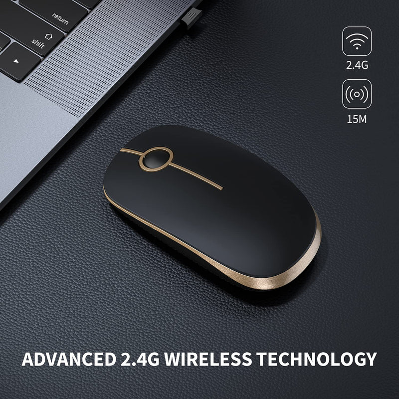 [Australia - AusPower] - VssoPlor Wireless Mouse, 2.4G Slim Portable Computer Mice with Nano Receiver for Notebook, PC, Laptop, Computer (Black and Gold) Black and Gold 