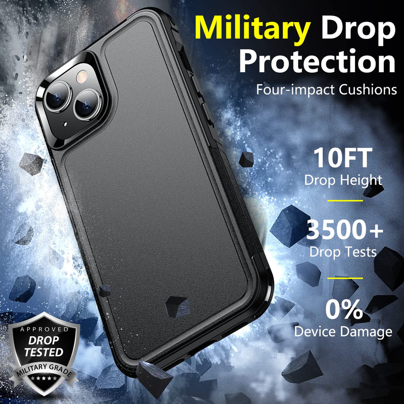 [Australia - AusPower] - SPIDERCASE for iPhone 14 Case/iPhone 15 Case, [15 FT Military Grade Protection] 2 Pack [Tempered Glass Screen Protectors+Camera Lens Protectors] Heavy Duty Shockproof Case, Black 