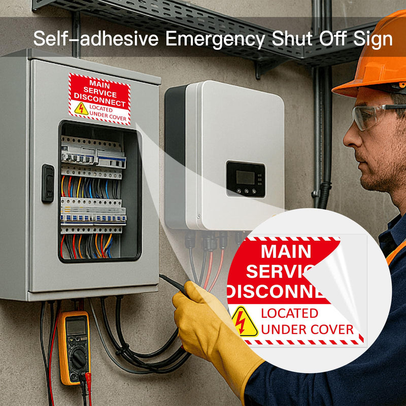 12 Pack Main Service Disconnect Labels Sign, Emergency Service Disconnect Sticker Decals for Electrical Panel, Indoor and Outdoor(5"x3.5")