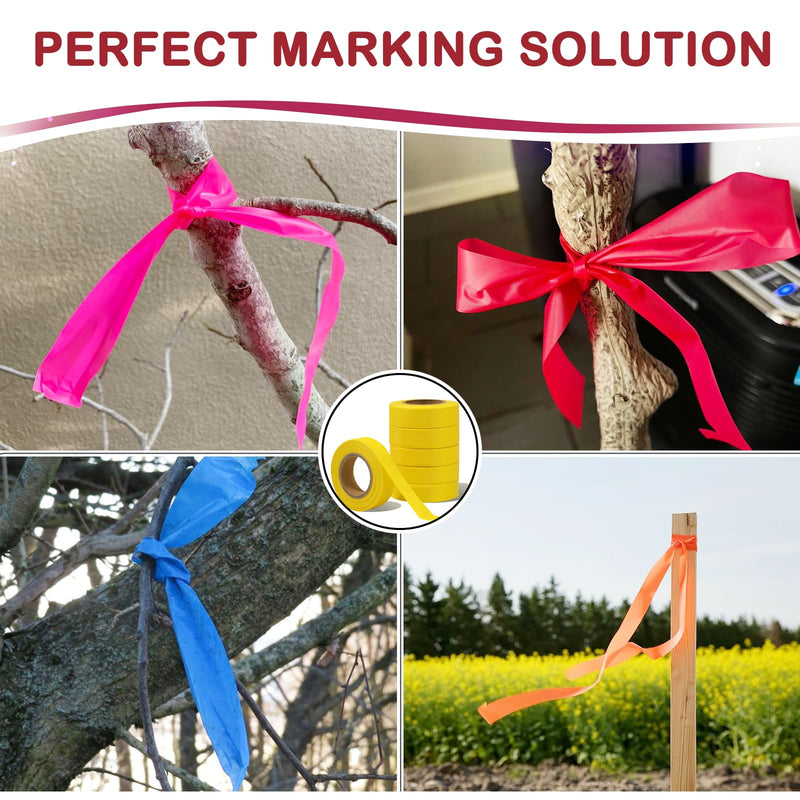 GEYYANG Yellow Flagging Tape,3.35 Mil Thick,1-3/16" x 98ft, 6 Rolls - NO Adhesive Plastic Ribbon Neon Marking Tape for Tree Marking, Hunting, Boundaries Hazardous Areas,Trail Marking, Barricade Tape 1.18in X 98ft