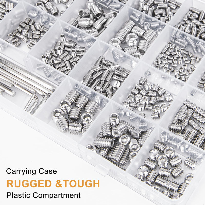 [Australia - AusPower] - VIGRUE 1105PCS 25 Sizes Metric & SAE Set Screw Assortment Kit Internal Hex Drive Allen Grub Screws Set Cup-Point 304 Stainless Steel, M3 to M8 and 1/8-40 to 5/16-18 Silver 