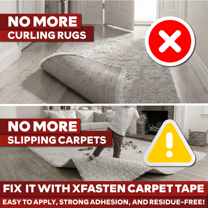 XFasten Double Sided Carpet Tape for Area Rugs, 4 Inch x 30 Yards – Heavy Duty Anti Slip Rug Grip Tape, Works as Rug Gripper, Residue Free, Wood Safe, Easy Removal for Hardwood and Laminated Floors