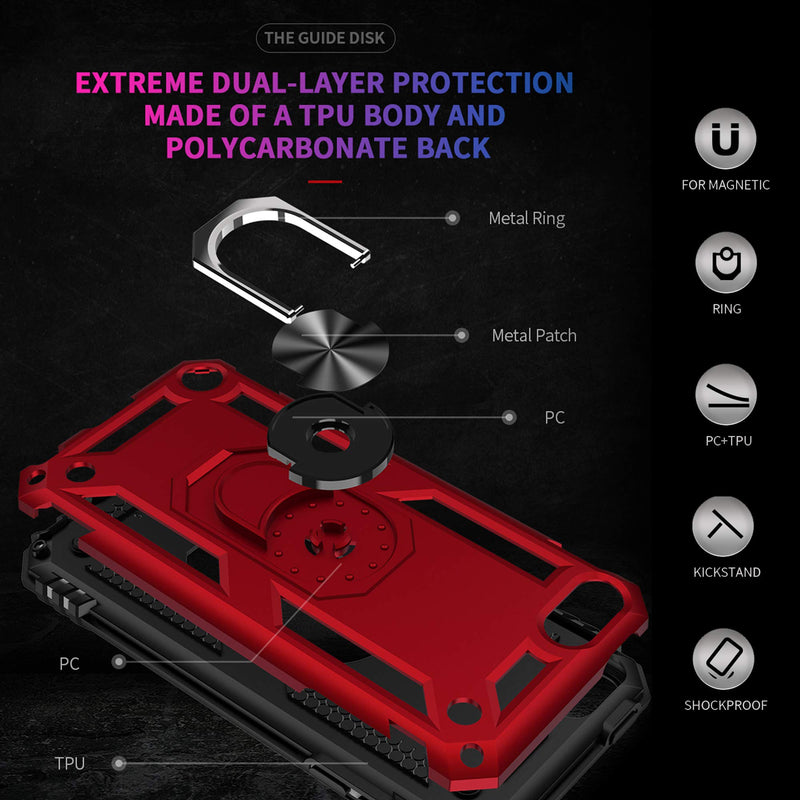 [Australia - AusPower] - ULAK Compatible with iPod Touch 7 Case/iPod Touch 6 Case with 2 HD Screen Protectors, Hybrid Rugged Shockproof Cover with Built-in Kickstand for iPod Touch 7th/6th/5th Generation (Red) Red 