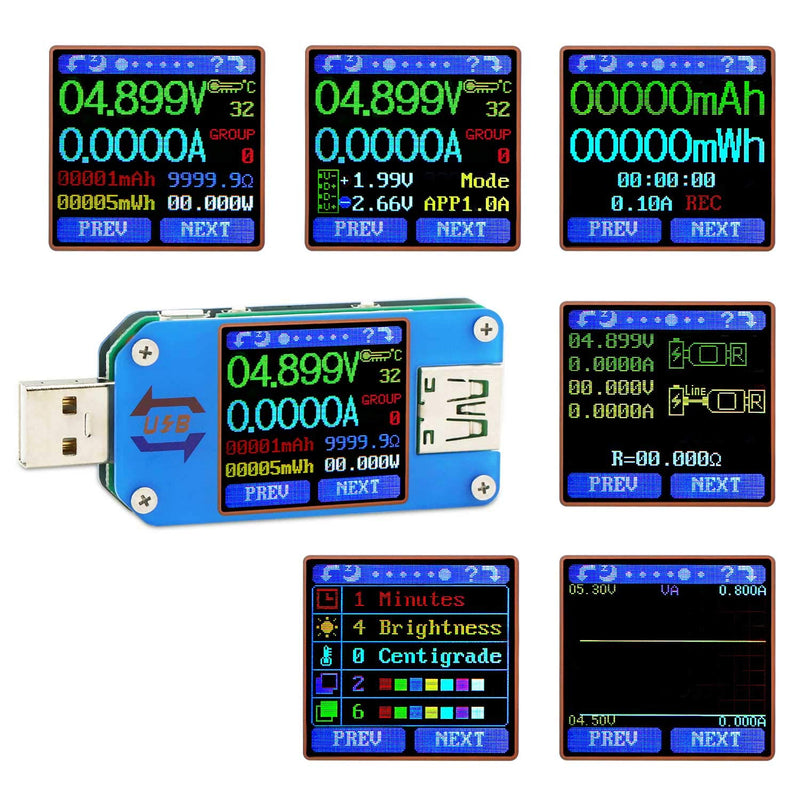 DROK USB Power Meter, DC 4-24V 5A LCD USB A&C Voltage Current Display USB Tester Multimeter, Test Speed of Charger Cables, Capacity of Power Bank, QC 2.0 3.0 Blue USB-A&USB-C Pro