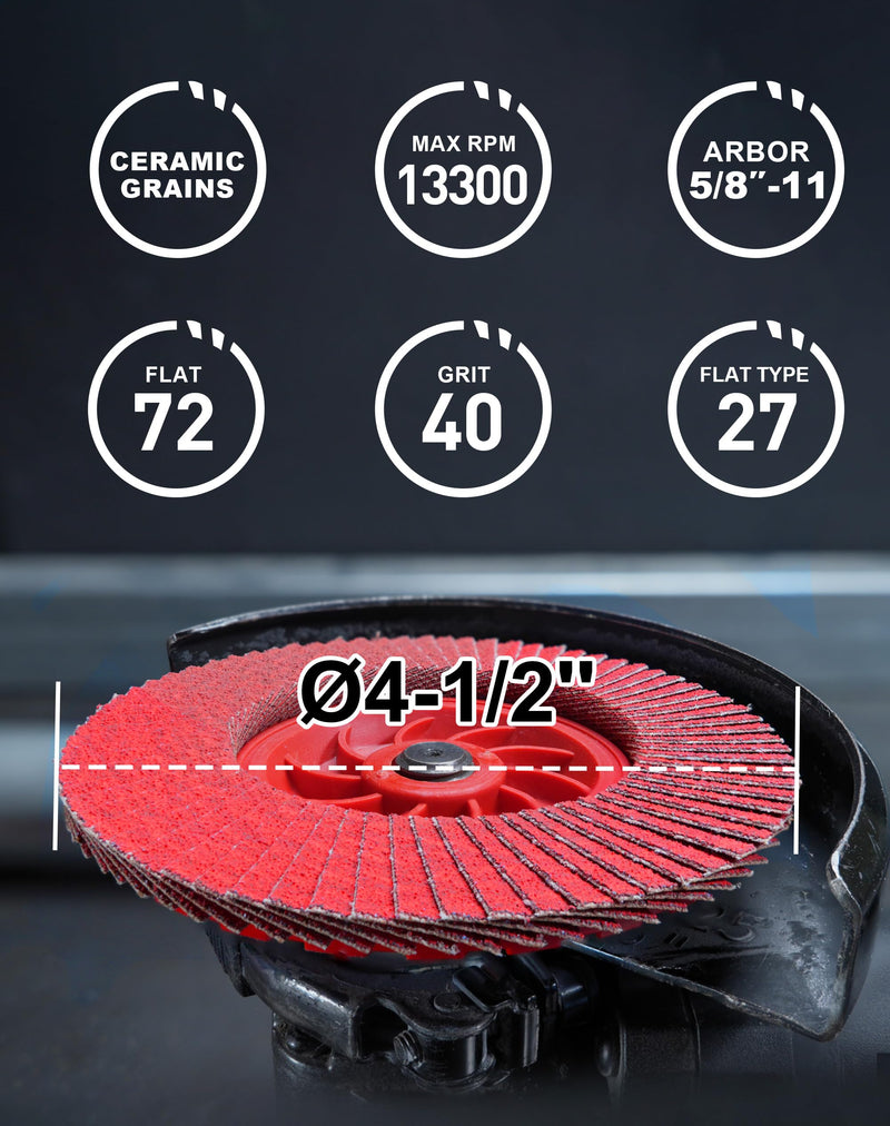 [Australia - AusPower] - EZARC Flap Discs 40 Grit, 4-1/2" x 7/8" Ceramic Grain Flap Sanding Disc, Type 27 Heavy Duty Abrasive Trimmable Grinding Wheel Finishing for Stainless Steel, Sheet Metal (5 Pack) 5.0 