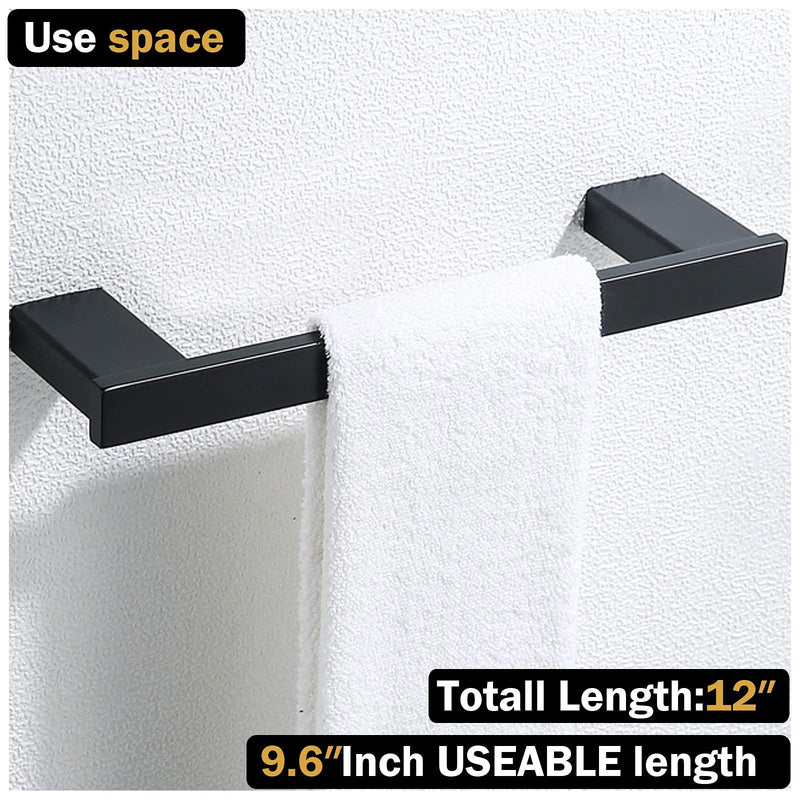 RANDOM 12 inch Matte Black Towel Bar Modern Hand Towel Holder Wall Mounted SUS304 Stainless Steel Towel Rack for Kitchen,Bathroom Hardware Accessories Contemporary.96009-2-12MB