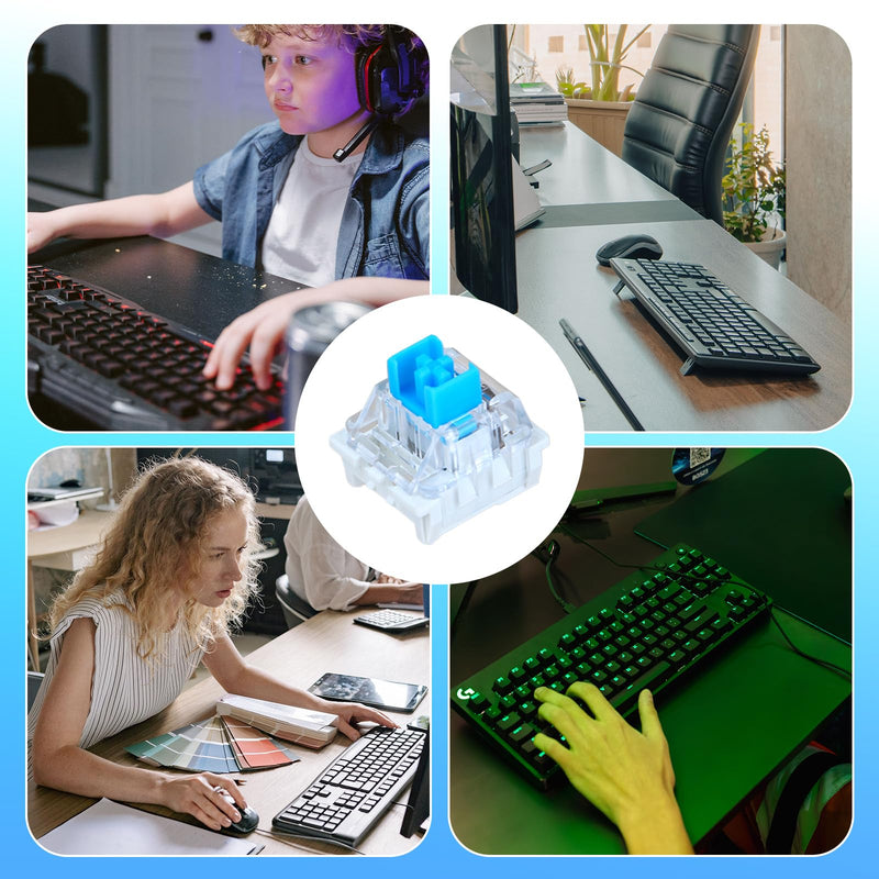 Pack of 50 Transparent Blue Axis Switches, Clicker Switches 3-Pin | Mechanical Keyboard Clicker with Puller and Cleaning Brush, Dustproof Switch for Gaming Keyboards, Typing, PC Accessories
