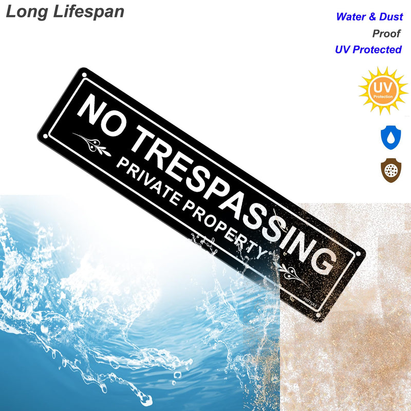 [Australia - AusPower] - No Trespassing Private Property Sign 2 Pack, 12 x 3 inches Sturdy Rust Free Aluminum Sign for Home and Business White and Black B2pc 