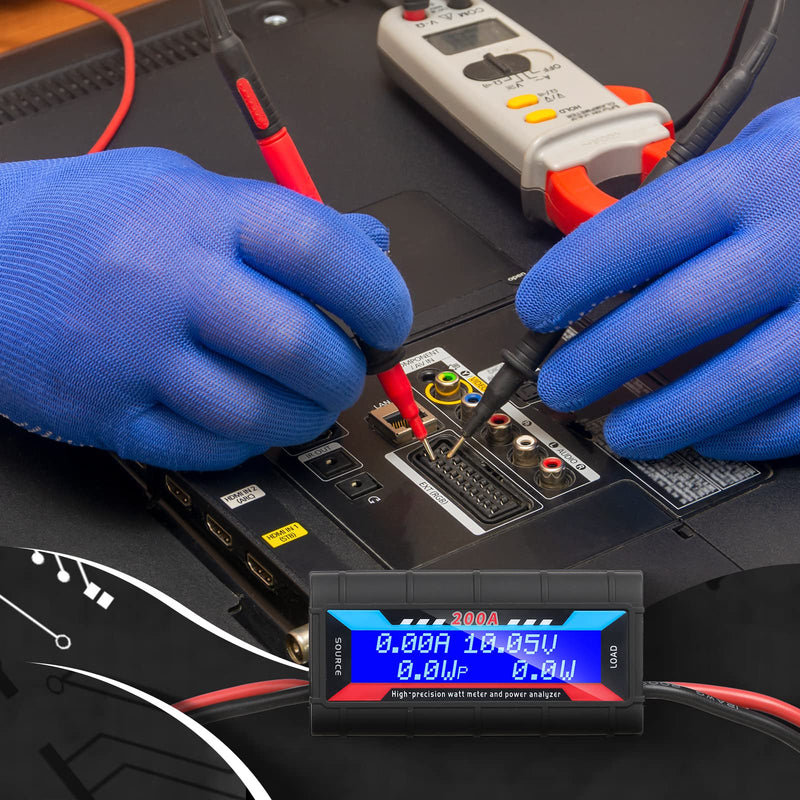 [Australia - AusPower] - Yunsailing 2 Pcs 200A High Precision Watt Meter Power Analyzer Battery Consumption Performance Monitor Amp Meter Monitor with Backlight Digital LCD Screen for RC Solar Voltage Current Power (100V) 100V 