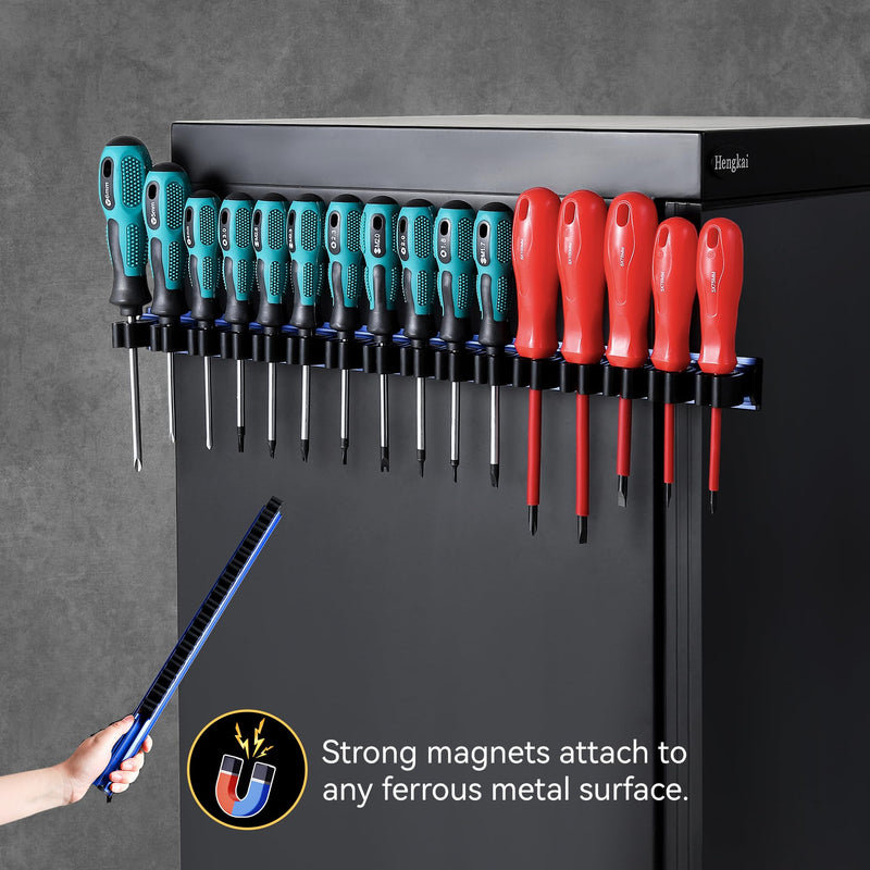 Reniteco Magnetic Screwdriver Organizer, Aluminum Alloy Rail Tool Holder, Fits Up to 16 Screwdrivers (Blue) Blue