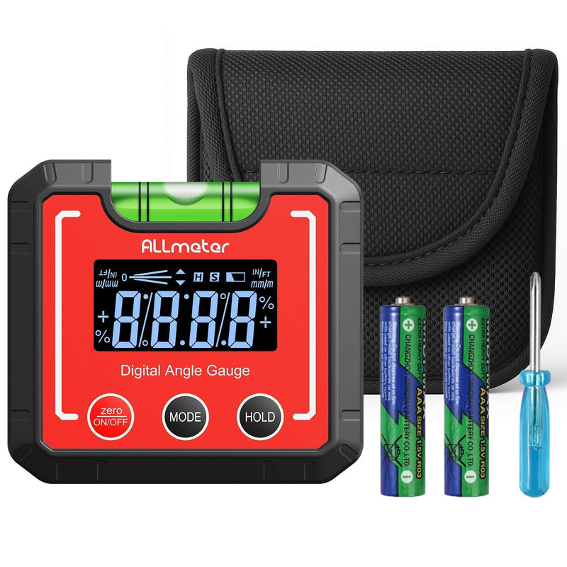 [Australia - AusPower] - Digital Angle Finder Magnetic ±0.1° Accuracy - Professional Woodworking Table Saw Inclinometer with IP52 Protection & Bubble Level Red 