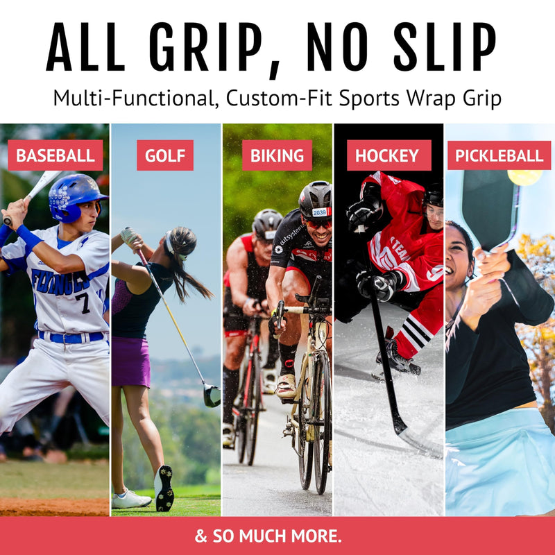 CATTONGUE GRIPS Sports Grip Tape Wrap - Wide Super Grippy Wrap - Anti-Slip Tape for Golf Clubs, Pull Up Bars, Baseball Bats, Lacrosse Sticks, Hockey Sticks, Pickleball Paddles & More Black 10 ft