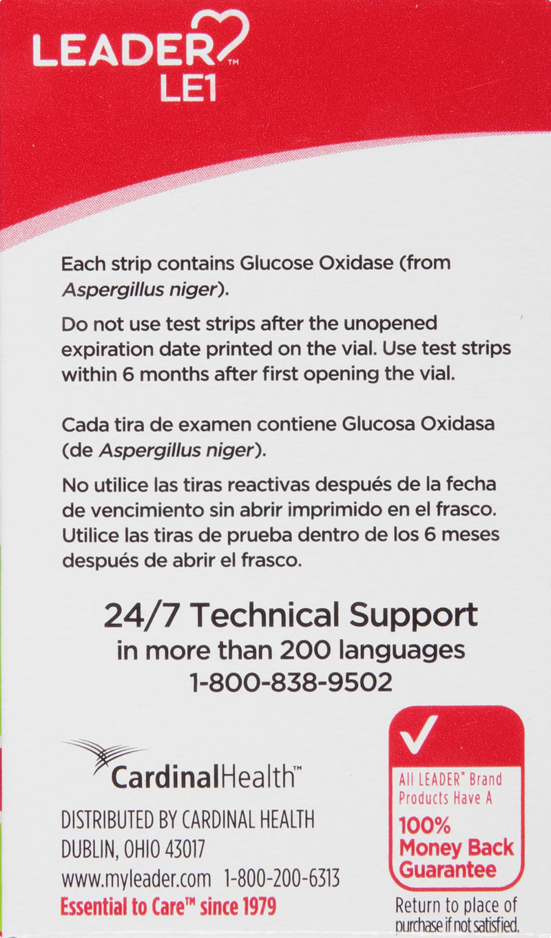 LEADER Blood Glucose Test Strips for Diabetes, No-Coding, Fast, Accurate Results, Use with LEADER Blood Sugar Monitoring System, 50 Count (Pack of 2)