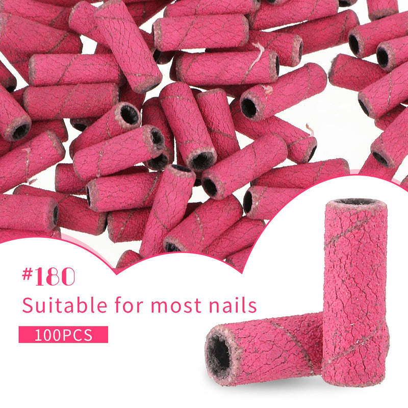 [Australia - AusPower] - Sanding Sleeves - Pack of 100 Small Sanding Belts for Nail Drills, Abeillo Mini Sanding Caps with 3.1 mm Mandrel Drills, Nail Files Sanding Belts with 180# Grit for Nail Polish, Manicure, Pedicure 