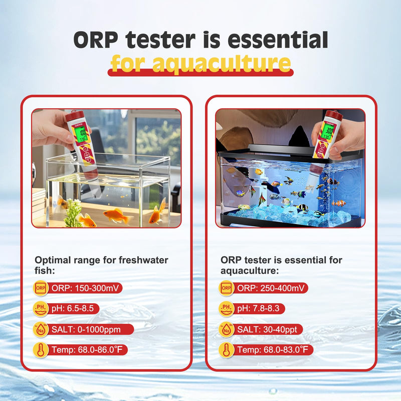Digital pH Meter Pool Salt Tester,ORP Meter for Drinking Water,GIDIGI pH PPM for Hydroponic,6 in 1 TDS EC Salt Tester with ORP 222mV Calibration Solution for Aquariums,Spa,Drinking Water,Brewing Yellow 6-in-1 pH Meter