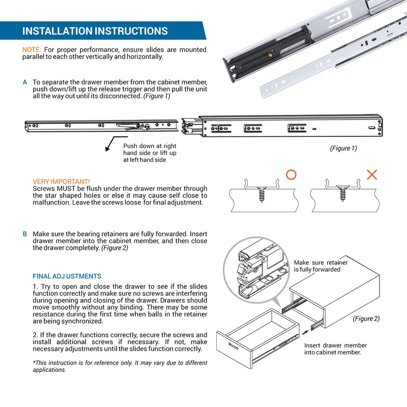Pair of 12" Rok Hardware Soft Close Drawer Slides, Full Extension, Ball Bearing, 100 lb Weight Capacity - Available in 12", 14", 16", 18", 20", 22" and 24" Lengths 12 Inch