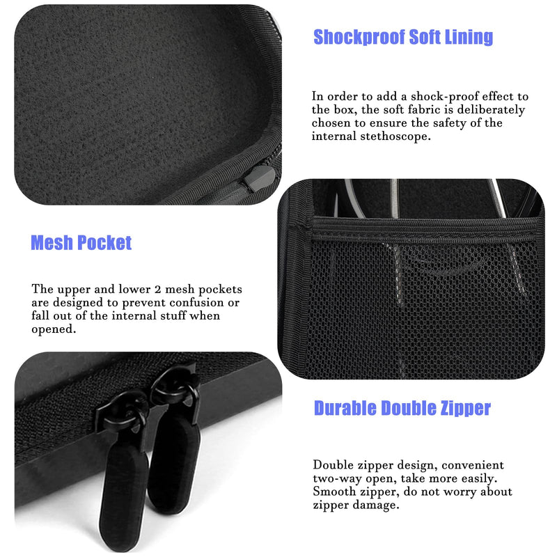 [Australia - AusPower] - Stethoscope Case for 3M Littmann Classic III,Stethoscope Bag for Lightweight II S.E,Cardiology IV,Extra Room for Doctor & Nurse Accessorie Black 
