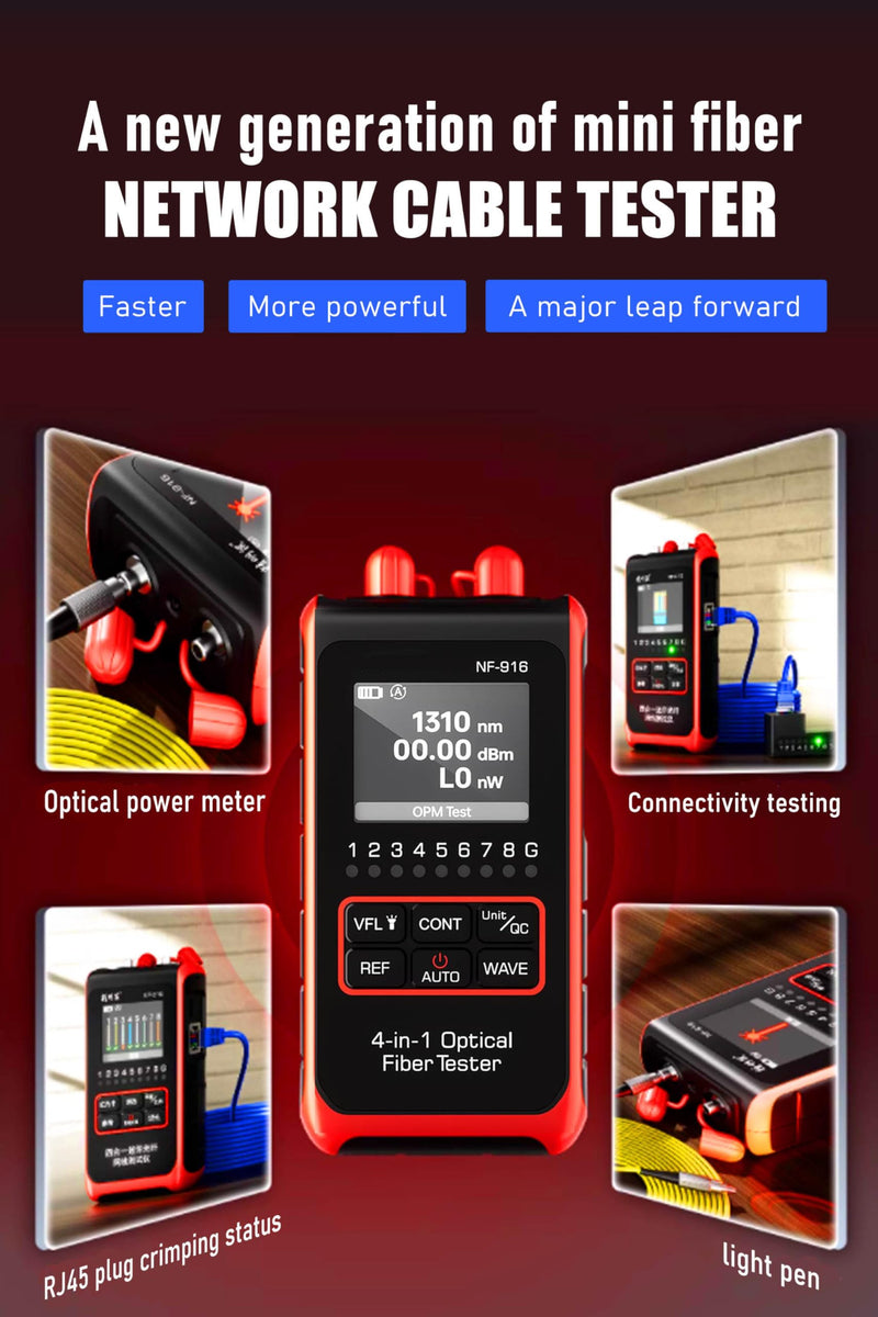 [Australia - AusPower] - NF-916 Network Cable Tester with Optical Power Meter 4 in1 FC/SC/ST Universal Interface Ethernet LAN RJ45/RJ11/CAT5/CAT6 Continuity Test Wire Tracer Fiber Tester 