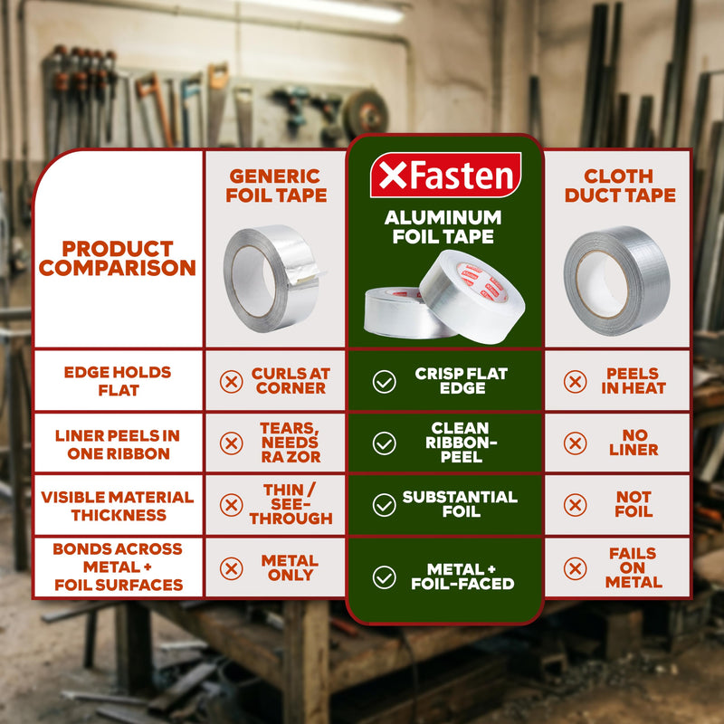 XFasten Aluminum Tape for Ductwork 1 Inch Width, (3-Pack) 3.6 mil High Heat Resistant, Heavy Duty Aluminum Foil Tape for Ductwork, Dryer, Vent, and Sealing HVAC for Ducts, 495 Feet Total 1-Inch x 55-Yards 3-Pack (495 Feet) Silver