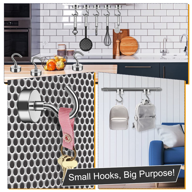 [Australia - AusPower] - FINDMAG 12 Pack 25 LBS Magnetic Hooks Neodymium Magnet Hooks for Hanging, Magnets with Hook Strong Magnetic Hooks for Bathroom, Kitchen, Towel, Office, Garage Silver 
