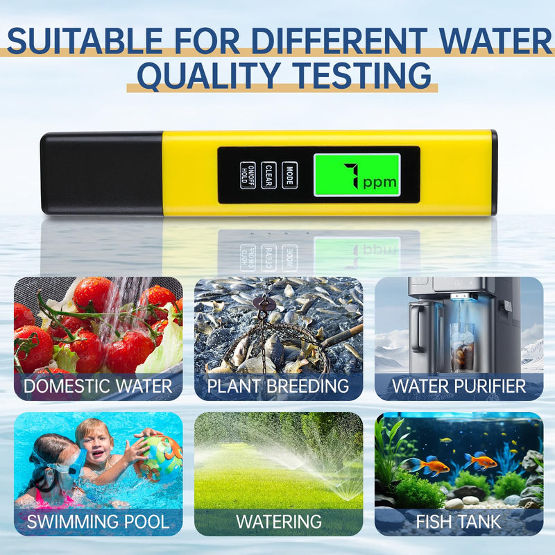 [Australia - AusPower] - 2025 New 4-in-1 Digital TDS Meter – Water Quality Tester | EC, Temperature (℃/℉) & 0-9999 ppm for Drinking Water, Aquariums & RO-RODI Systems –Yellow 