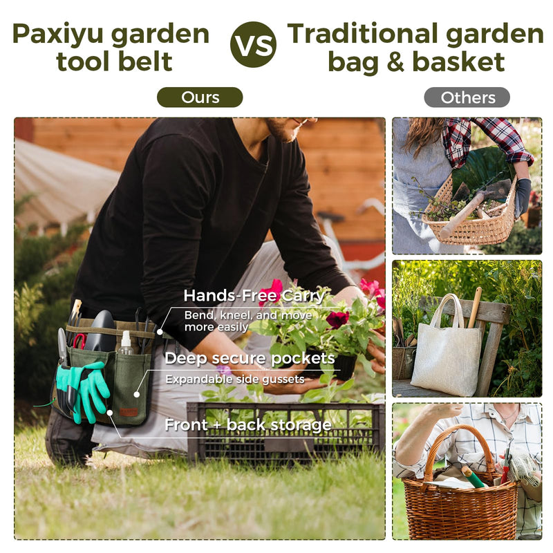 Garden Tool Belt for Women & Men, Wide Denim Garden Apron with 5 Pockets, Adjustable Utility Tool Pouch for Gardening, Florist, DIY & Craft, Green